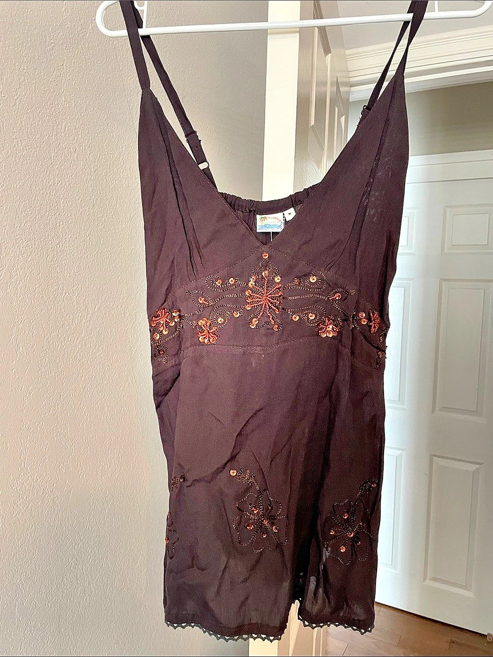 Tropical Group Mini Embroidered Slip Dress Brown Medium NWT